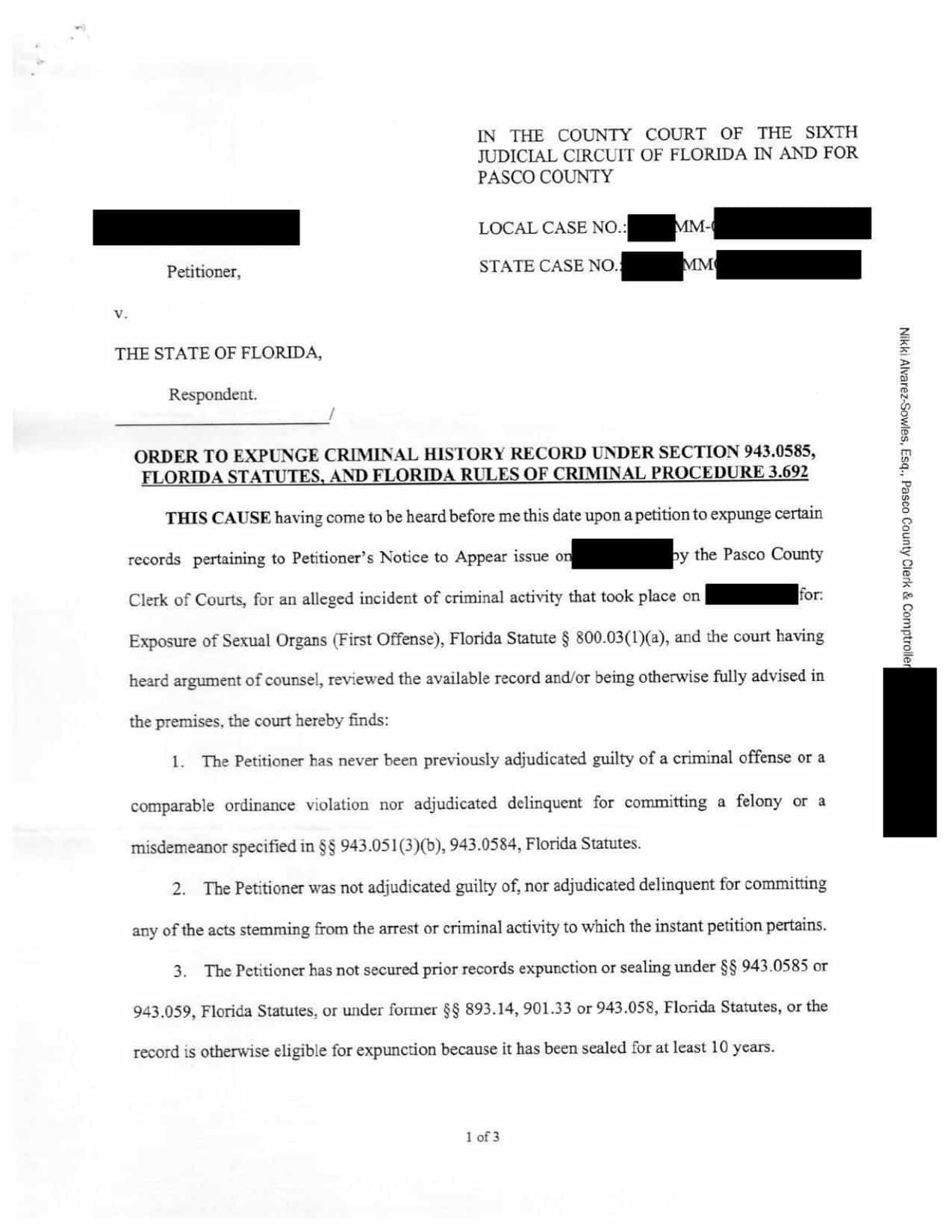 case matter 1251 court order expungement