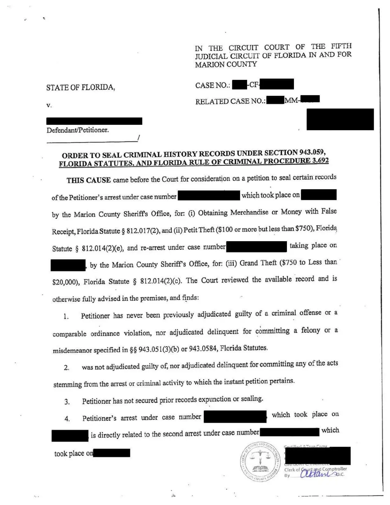 case matter 1332 court order sealing