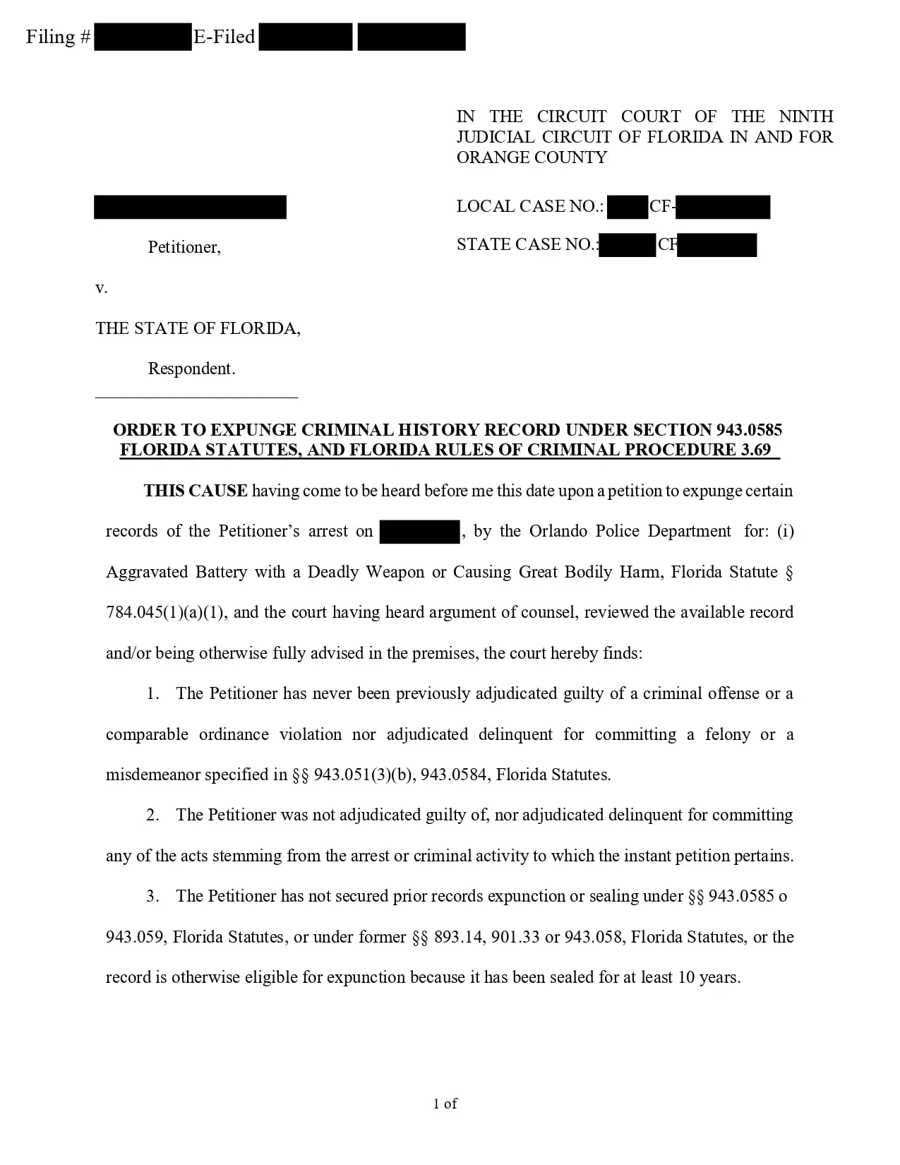 case matter 1357 court order expungement