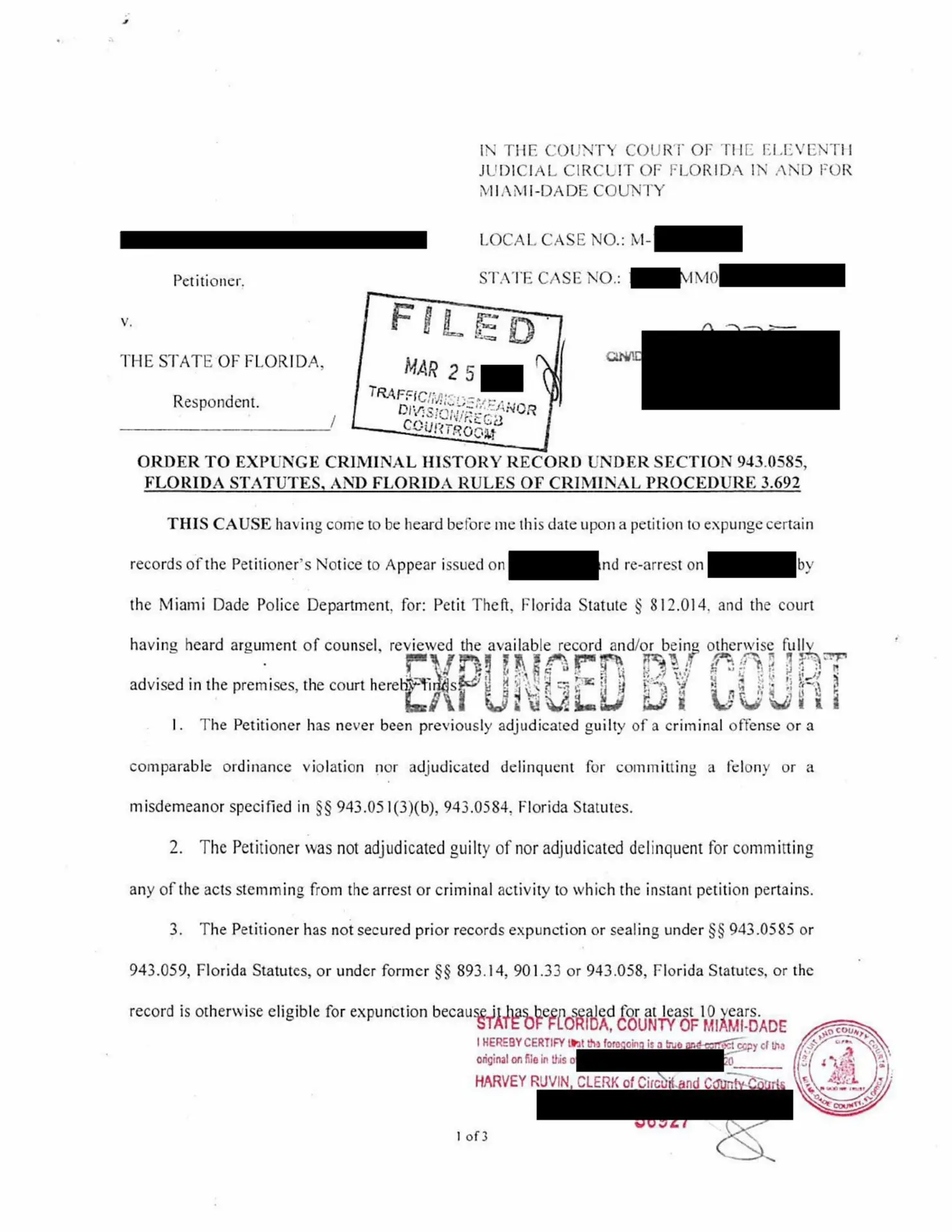 case matter 905 court order expungement