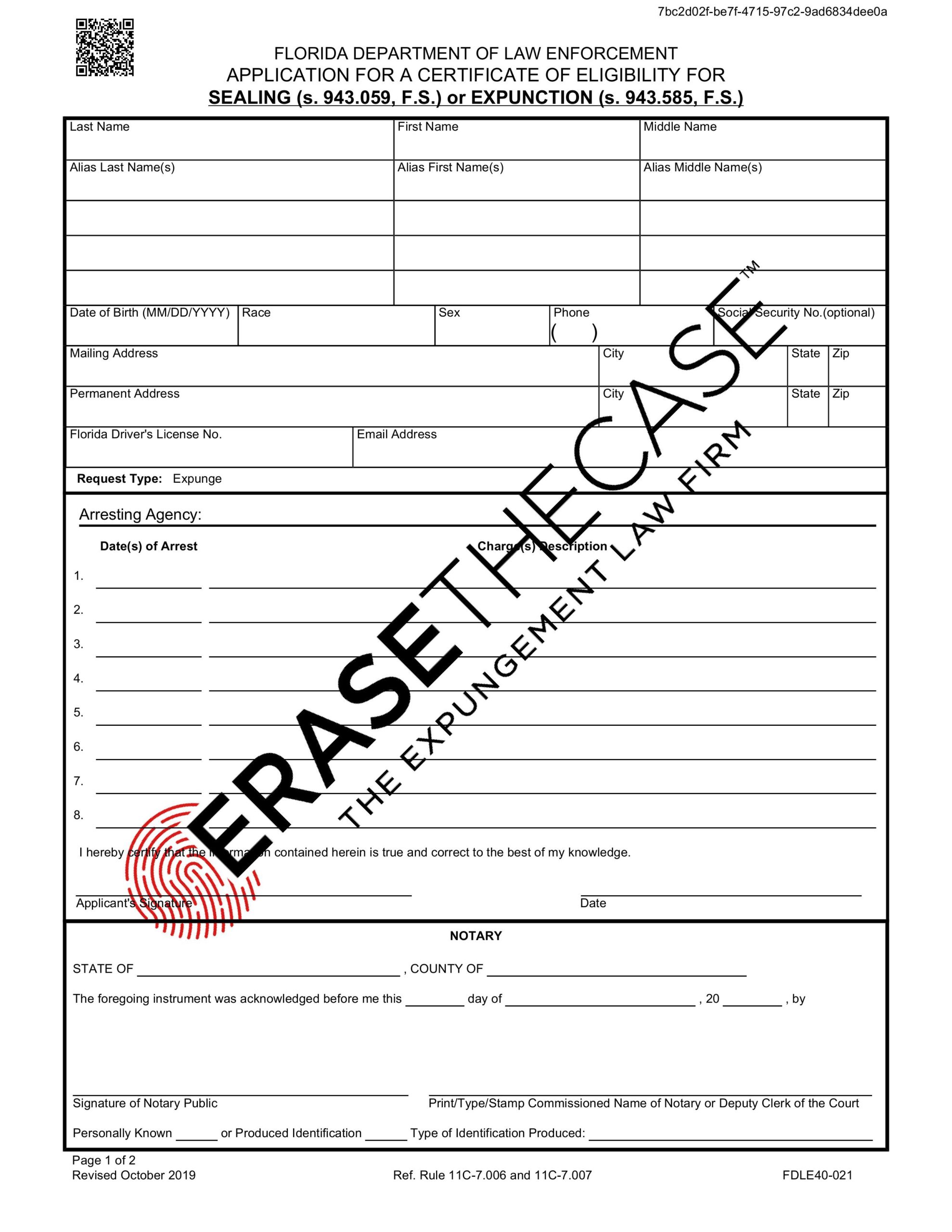 Florida Expungment and Sealing Application by Erese The Case